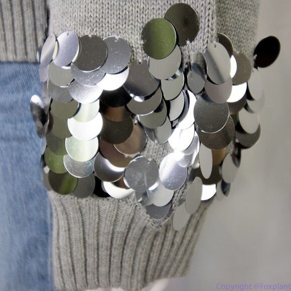 NEW Michael Kors Women's Pearl Grey Heather Embellished sweater, size M - Picture 5 of 16